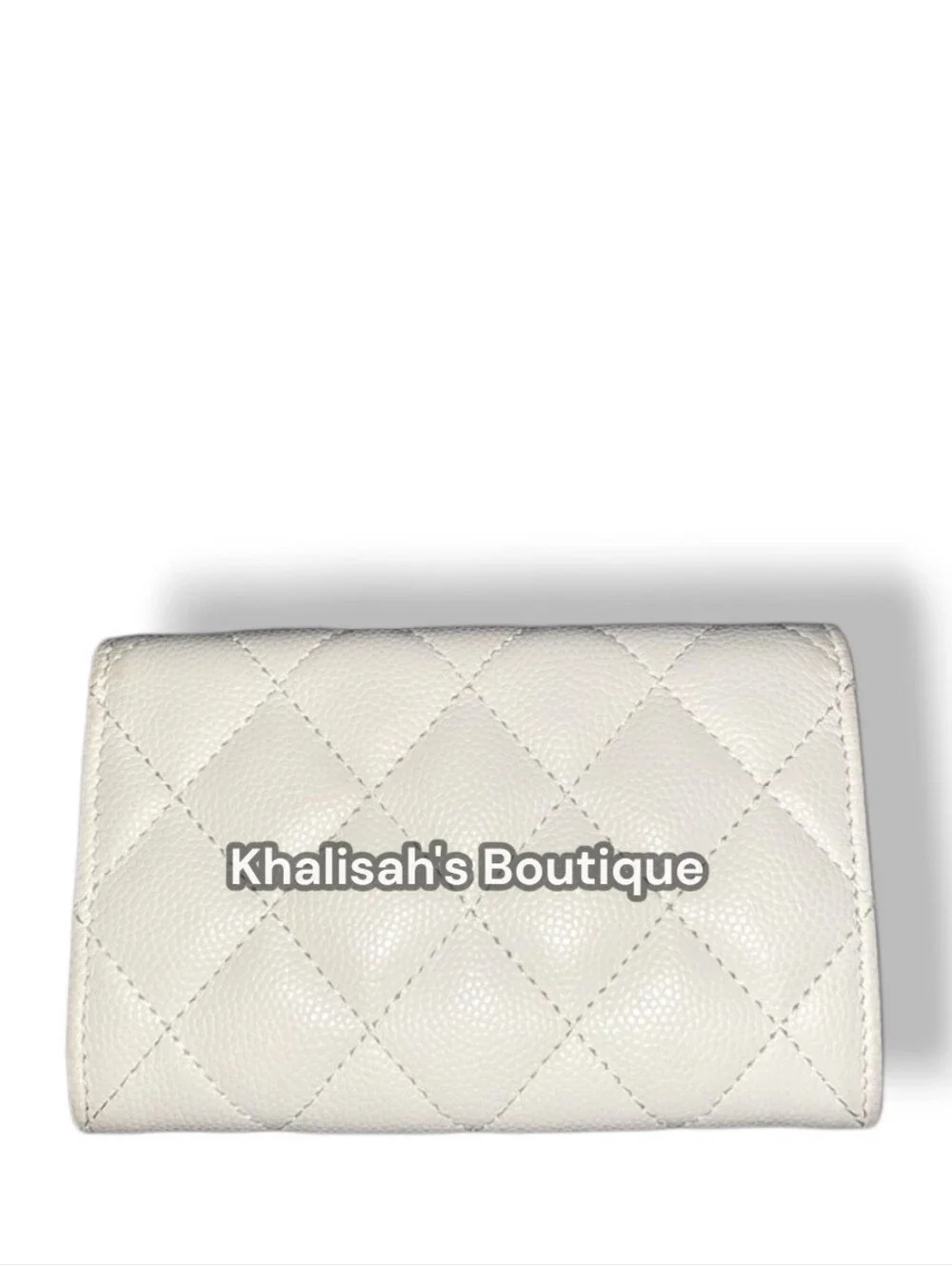 Ultra RARE! CHANEL CAVIAR CLASSIC FLAP CC CRYSTAL LOGO WHITE WALLET CARD CASE